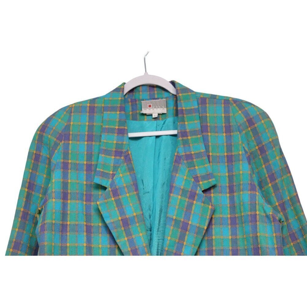 Vintage 80s 90s Blazer Large Multicolor Plaid Preppy Classic 100% Cotton USA - Picture 2 of 13